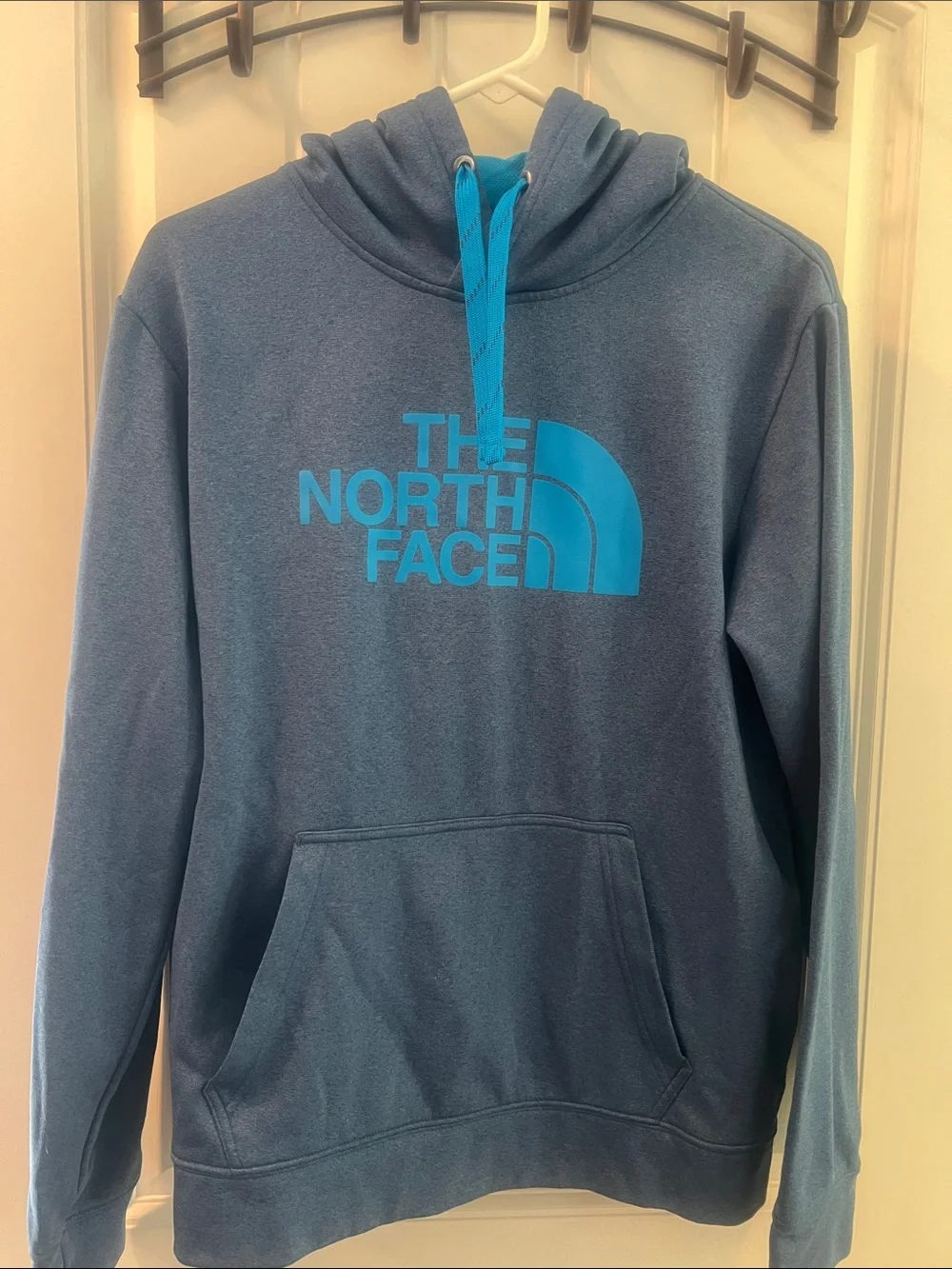 The North Face Men's Slate Blue Pullover Hoodie with Cyan Logo